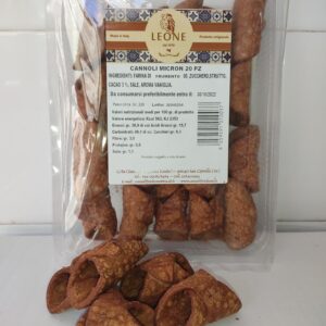 Scatola da 20 cannoli Siciliani Artigianali formato micron, fatti a mano in Sicilia secondo la ricetta tradizionale.